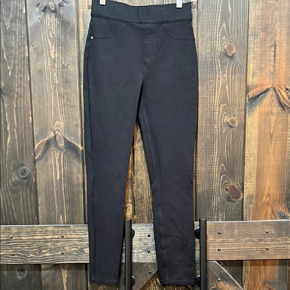 Spanx Black Pants Pull On High Rise Ankle Length Skinny Leg Tummy Control Basic